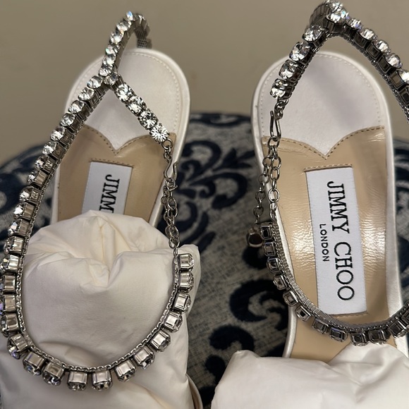 Jimmy Choo White/Ivory Saeda 100 Bridal Mule Crystal - Picture 4 of 8